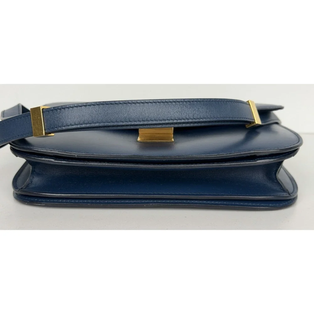 Celine Classic Box Bag Medium Blue Calfskin Leather Gold-Tone Hardware R1 - Picture 3 of 16